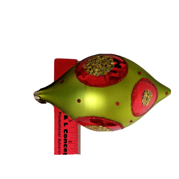 🎄Vintage Glass Teardrop Ornament Red Green Glitter Finial 6" Holiday Decor✨ - Picture 8 of 12
